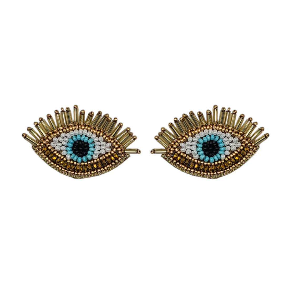 Mini Gold Beaded Eye Stud Earrings