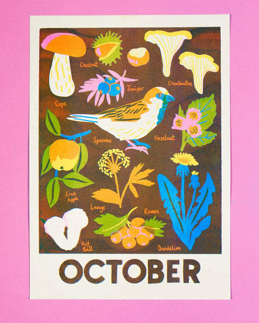 October Foraging Riso Print