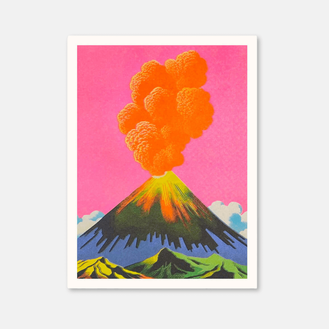 Neon Volcano A5 Riso Art Print