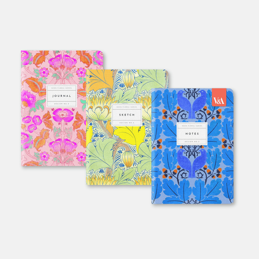 Neon Floral Stitched Notebook Set