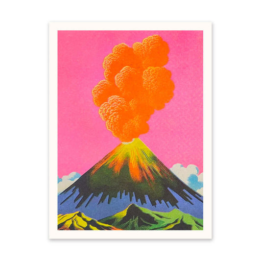 Neon Volcano A5 Riso Art Print