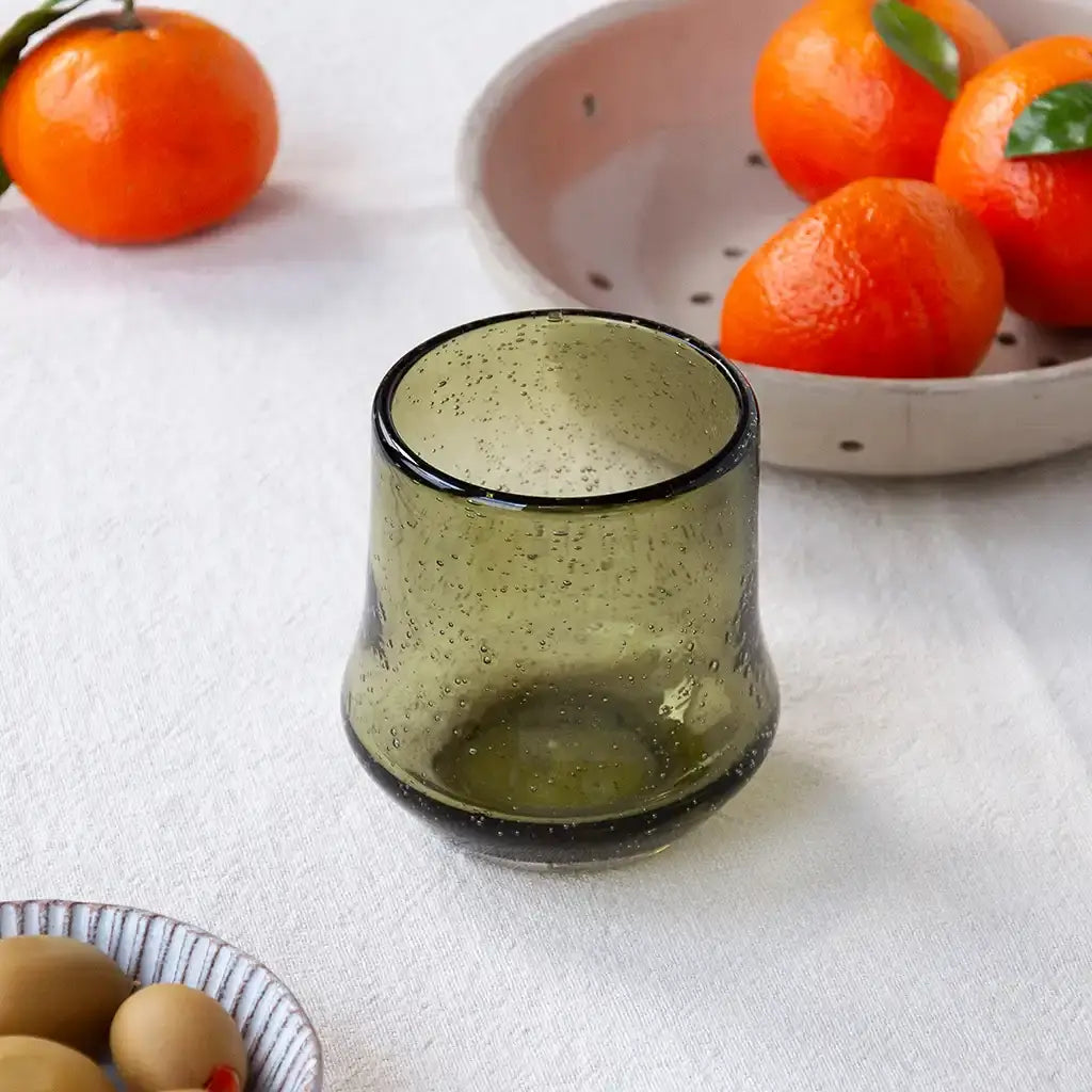 Olive Green Hand Blown Glass Tumbler