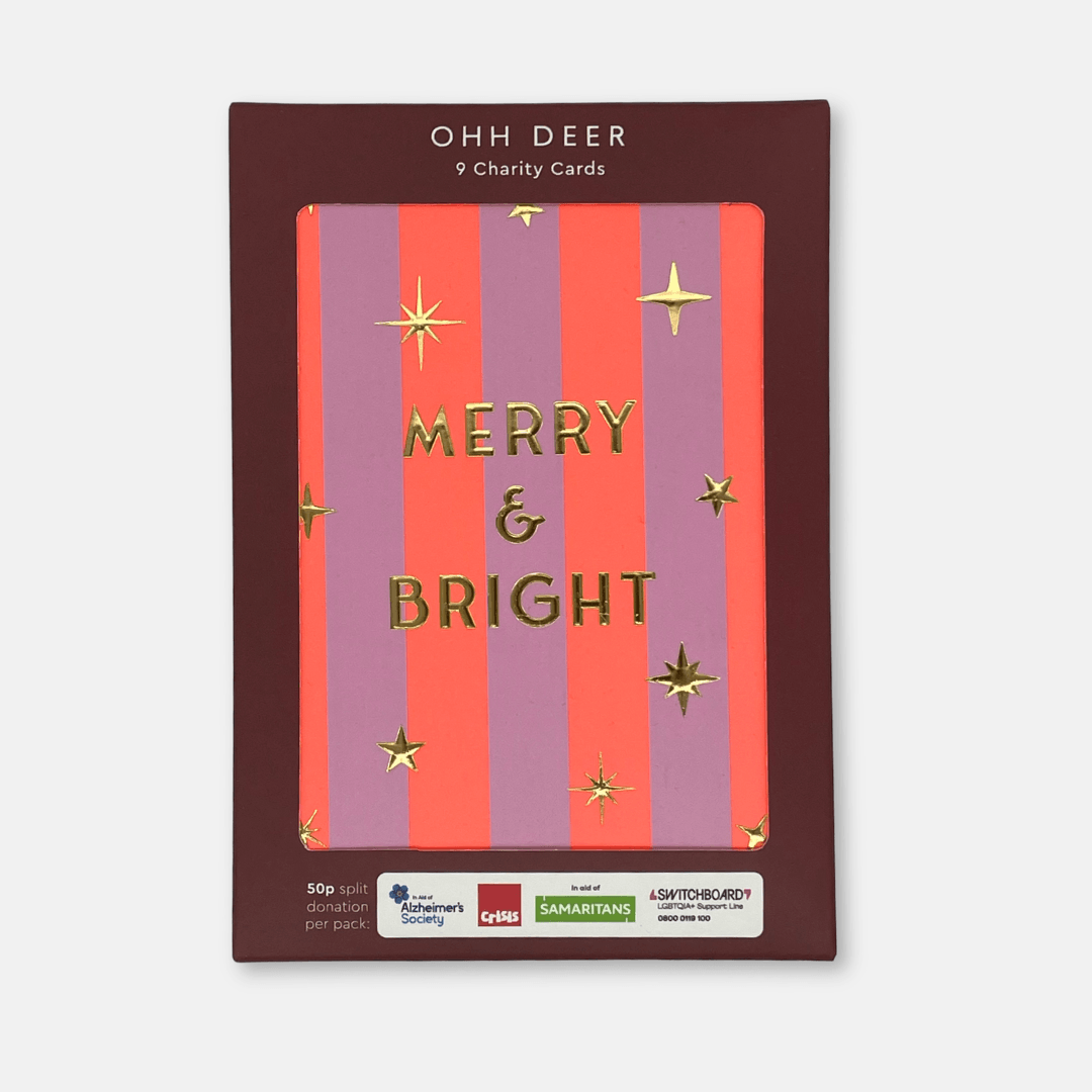 Striped Christmas Greetings Cards 9 Pack