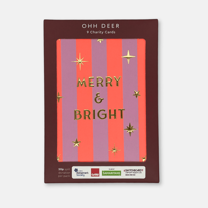 Striped Christmas Greetings Cards 9 Pack