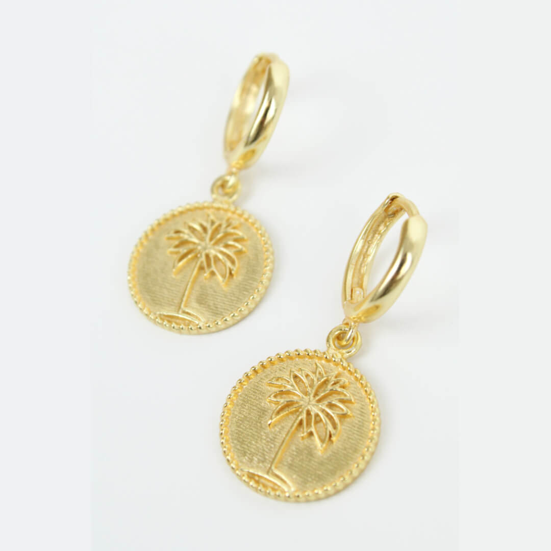 Palm Tree Coin Hoop Earring