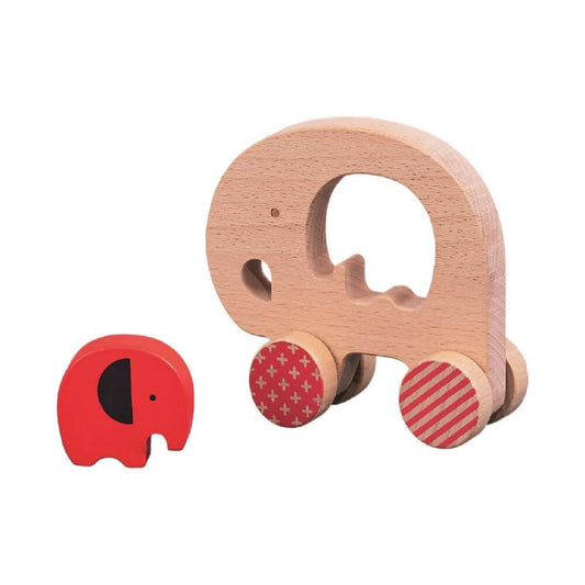 Elephant and Baby Wooden Push Along Toy