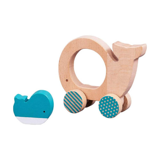 Whale and Baby Wooden Push Along Toy