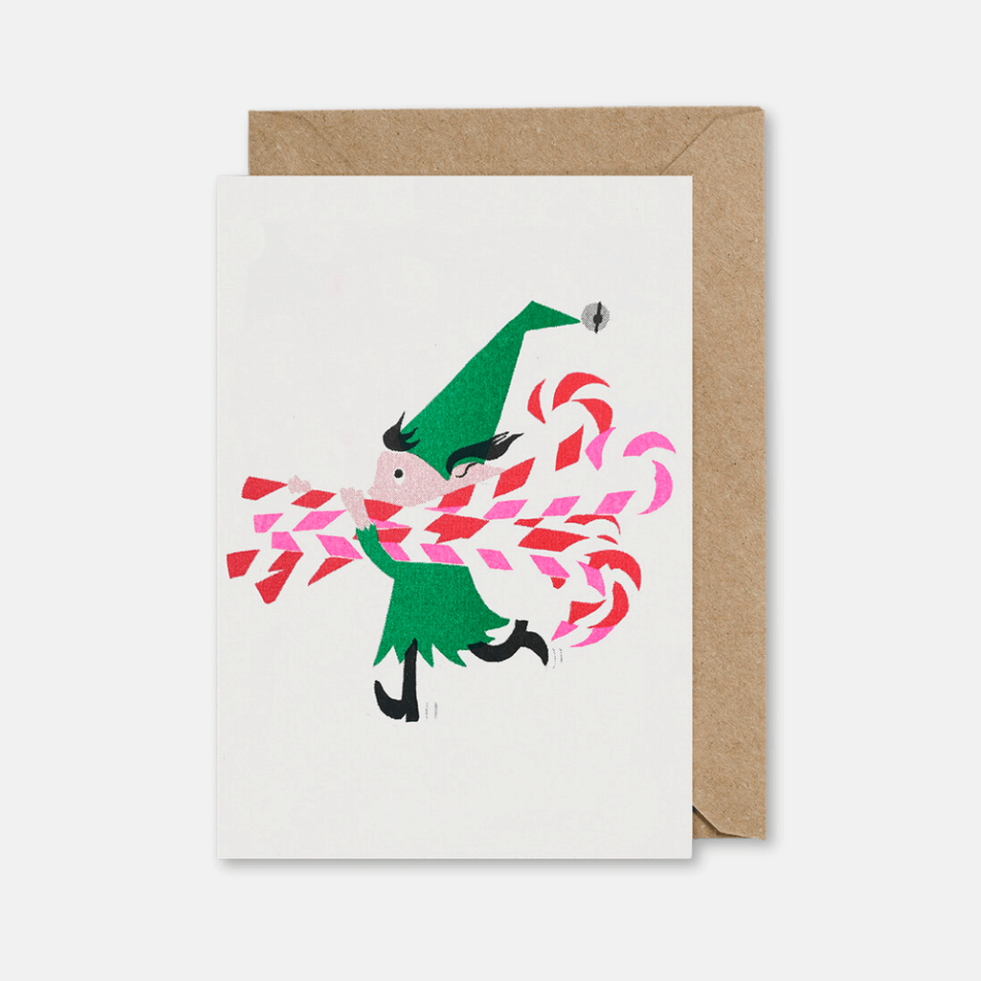 Candy Cane Elf Christmas Greetings Card