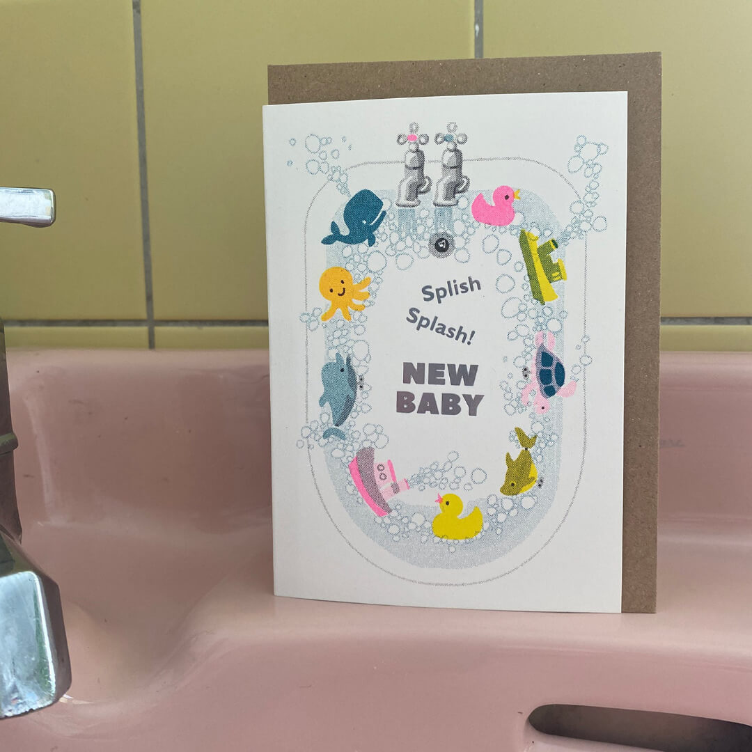 Splish Splash Baby Riso Greetings Card