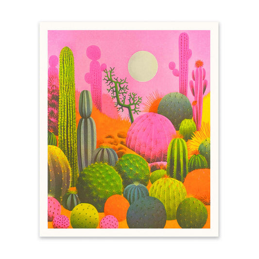 Pink Cacti Riso Art Print
