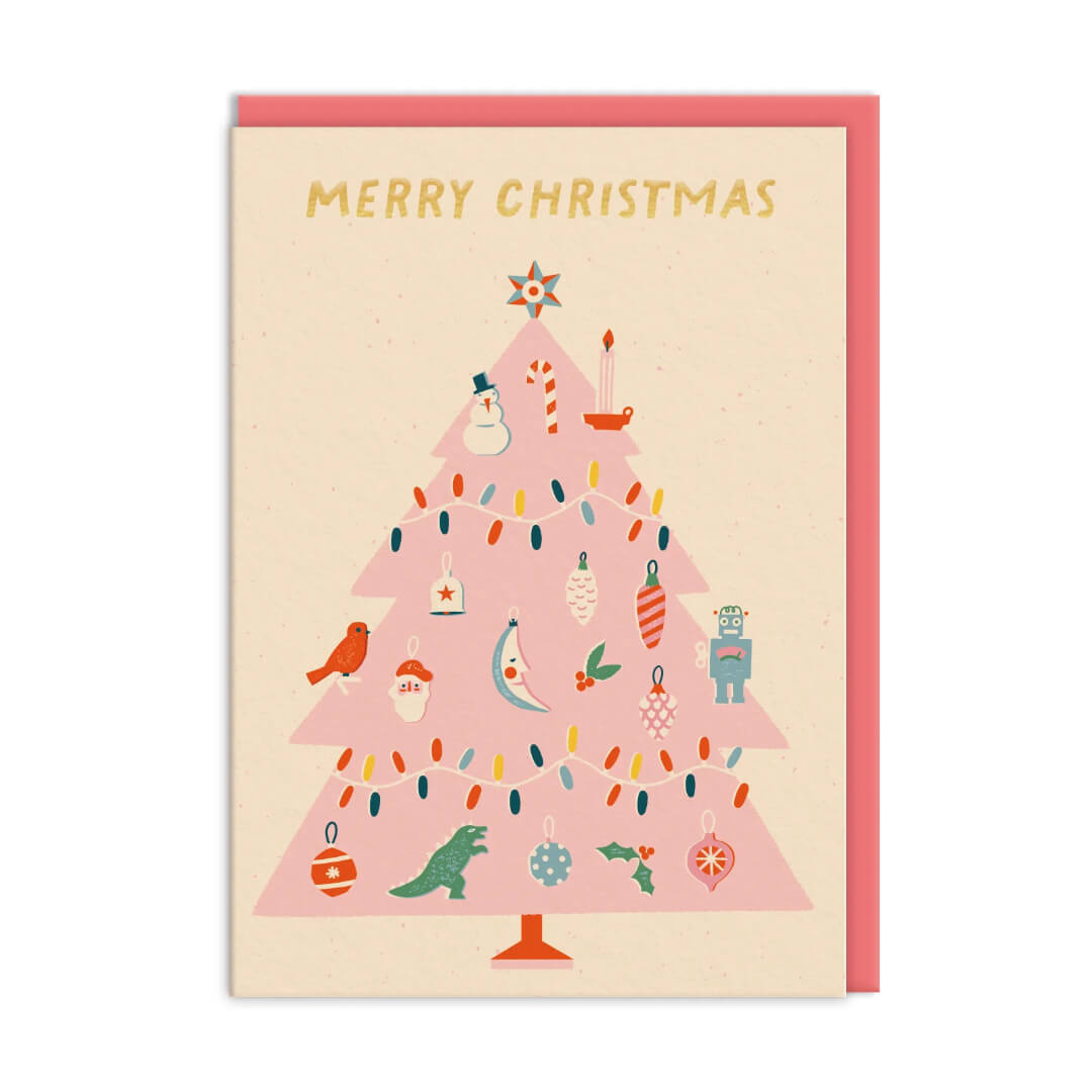 Pink Christmas Tree Card 6 Pack