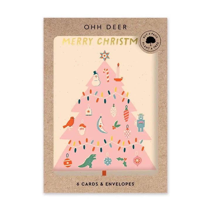 Pink Christmas Tree Card 6 Pack