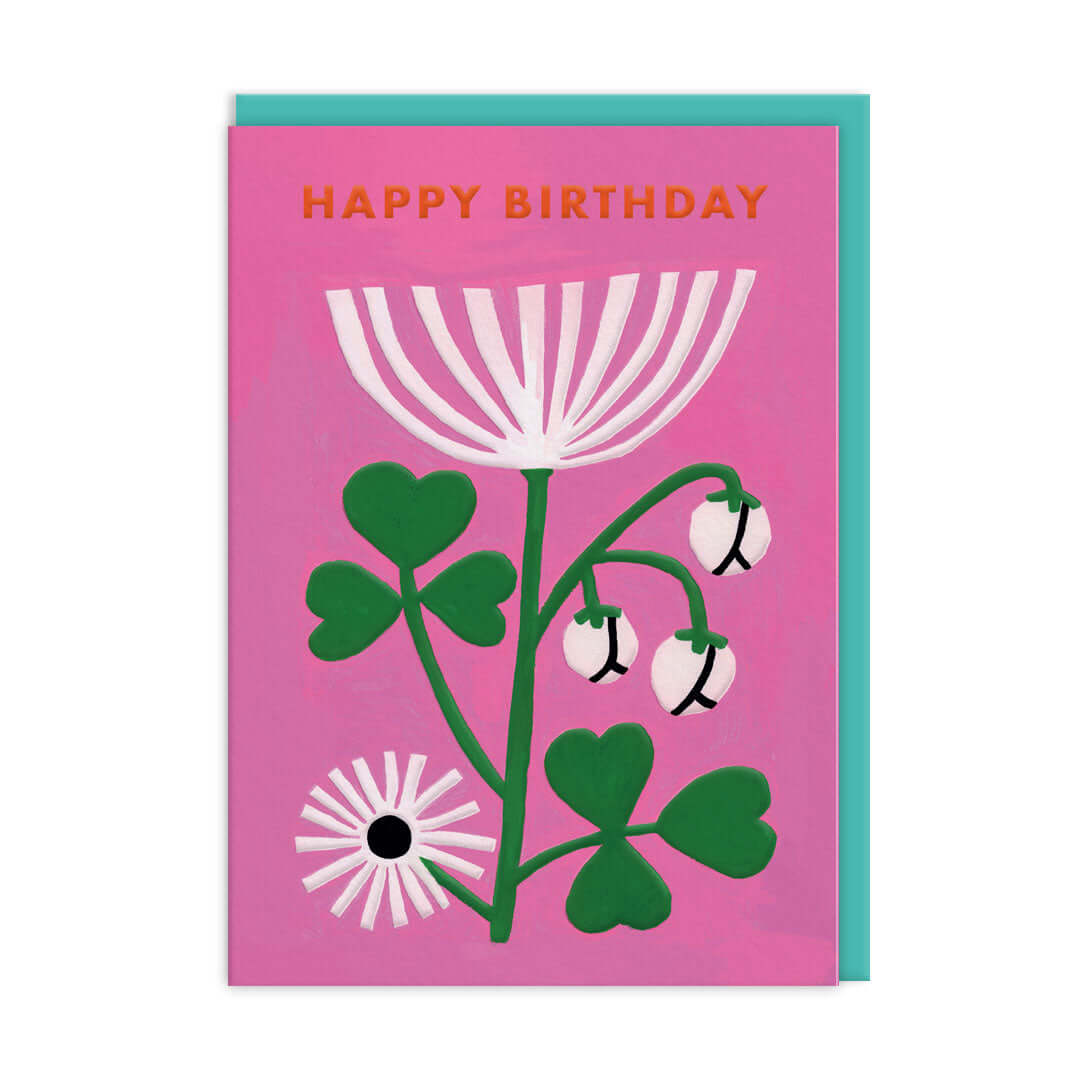 Pink Floral Happy Birthday Greetings Card