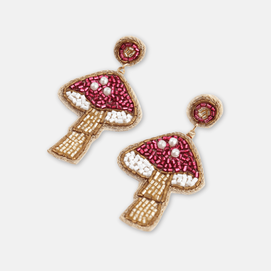 Pink Mushroom Beaded Earrings