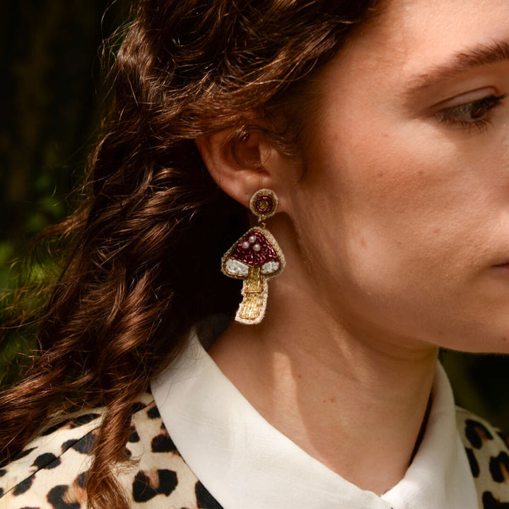 Pink Mushroom Beaded Earrings