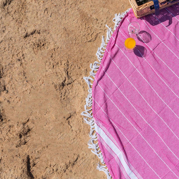 Pink Round Turkish Beach Towel