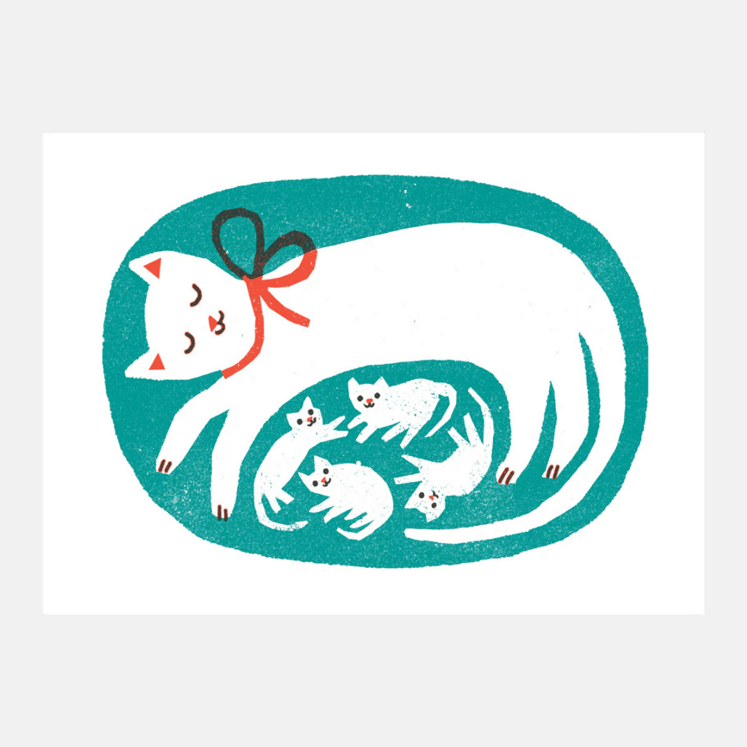 Cat & Kittens A4 Riso Art Print