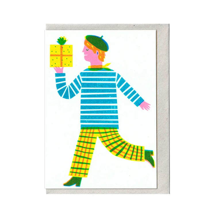 Man with Gift Greetings Card