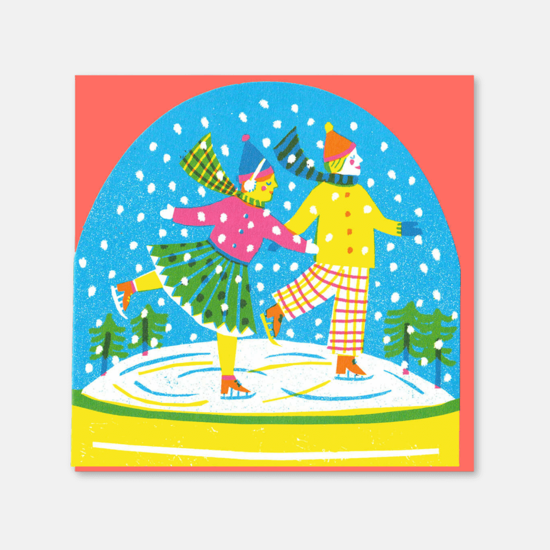 Ice Skaters Snowglobe Greetings Card