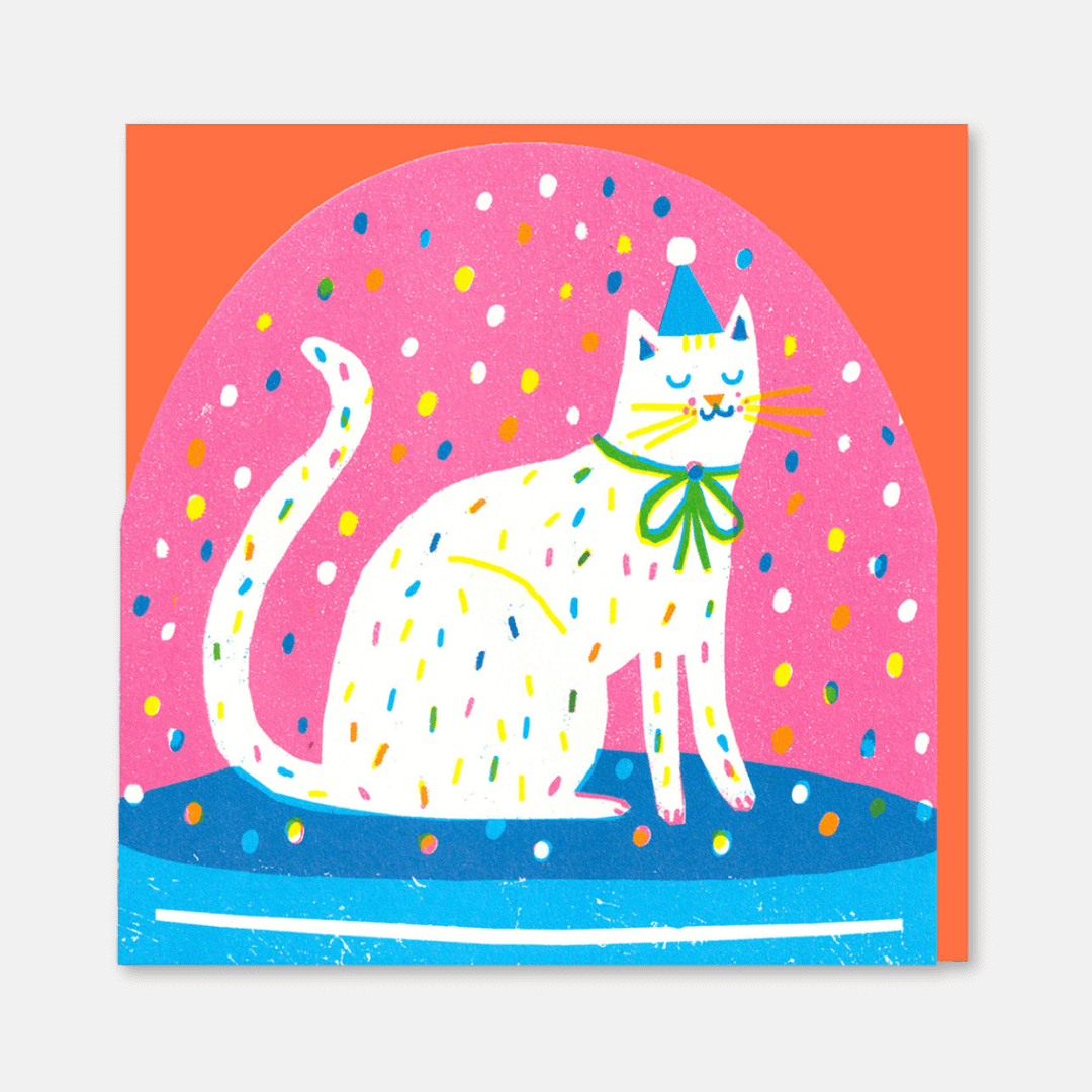 Party Cat Snowglobe Greetings Card