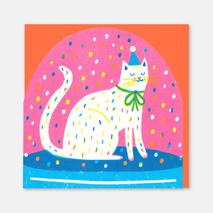 Party Cat Snowglobe Greetings Card