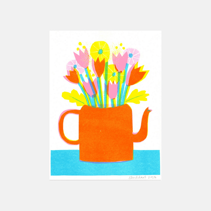 Teapot Flowers A4 Riso Art Print