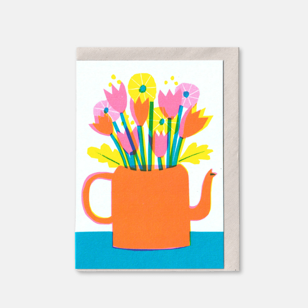 Teapot Flowers Greetings Card