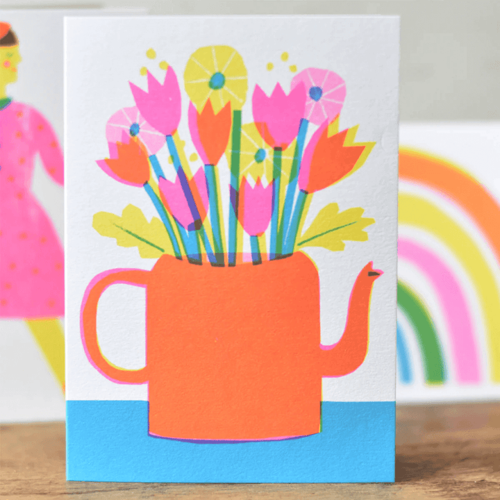 Teapot Flowers Greetings Card