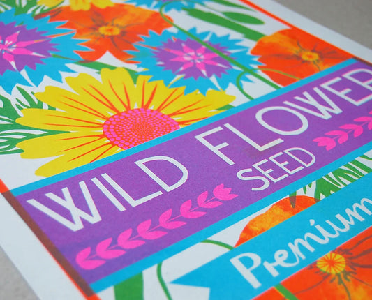 Wild Flower Seed Mix A3 Risograph Print