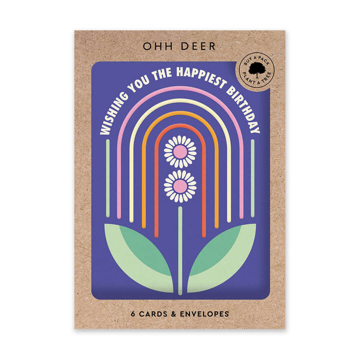 Rainbow Flower Birthday Card Pack (6)