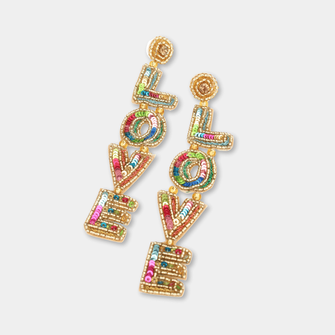 Rainbow Love Drop Beaded Earrings