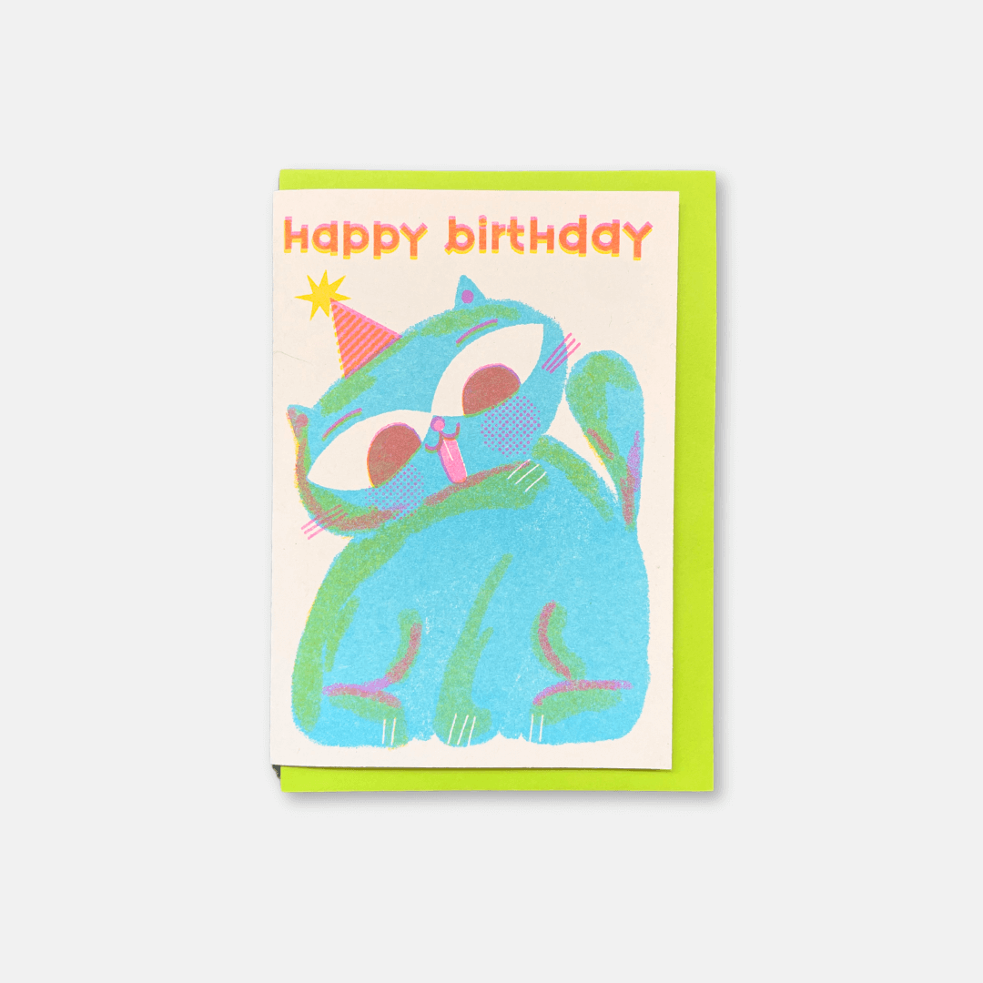 Birthday Cat A6 Riso Greetings Card