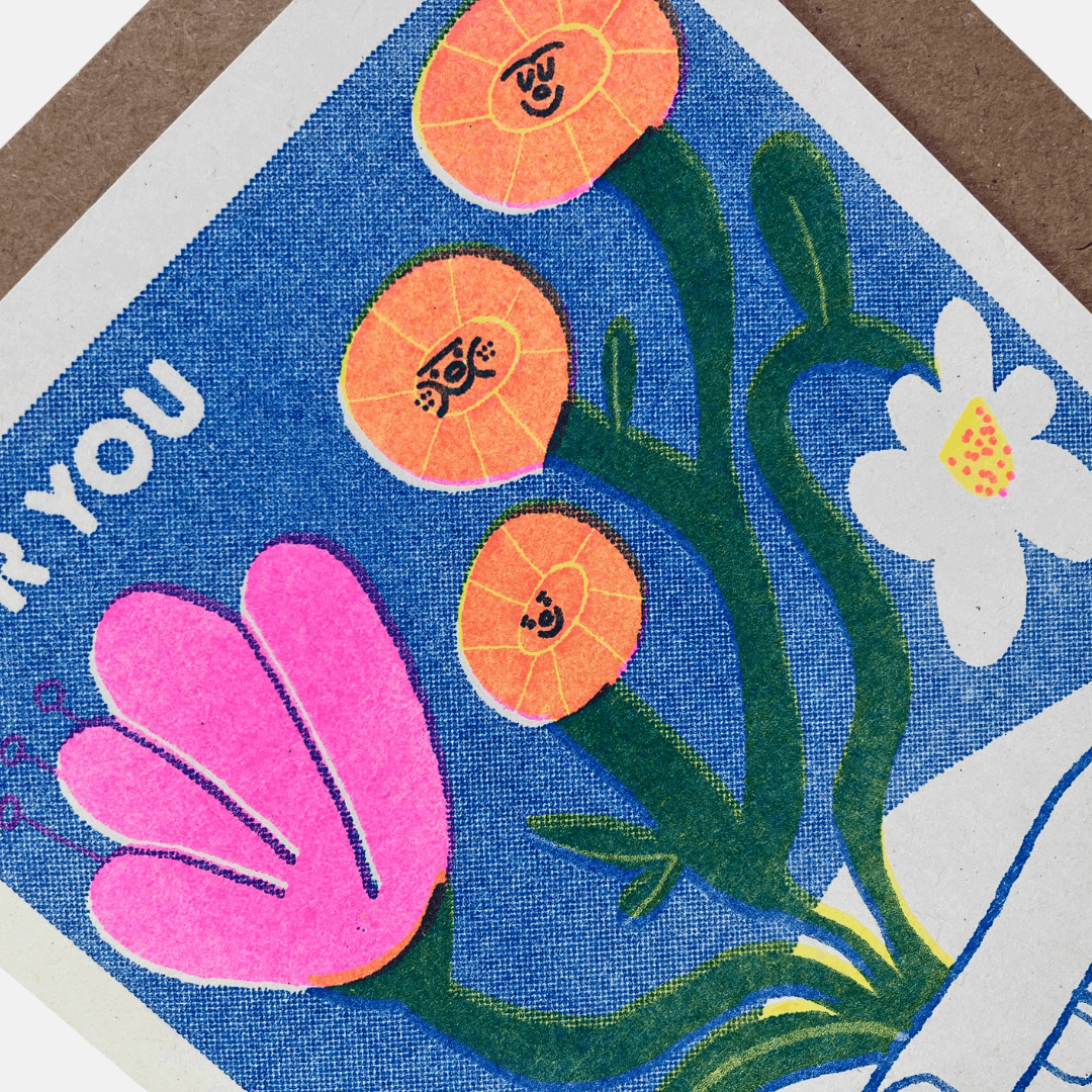For You Flowers Riso Greetings Card