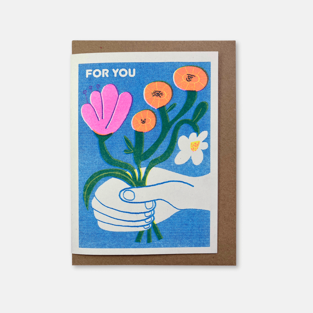For You Flowers Riso Greetings Card