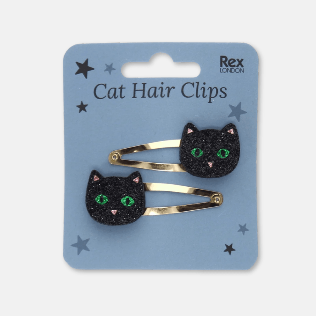 Black Cat Glitter Hair Clips
