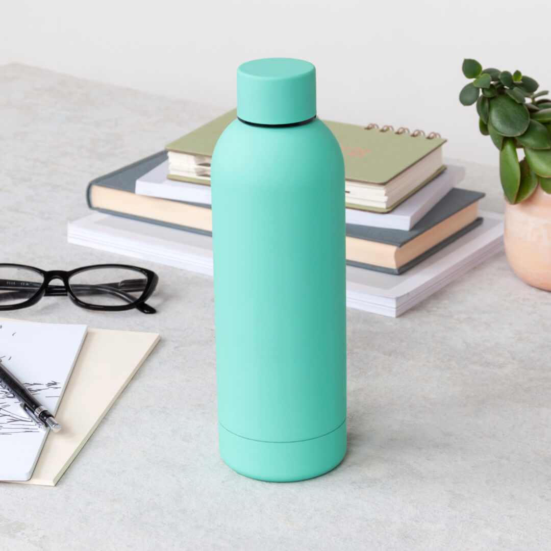 Mint Green Rubber Coated Steel Bottle