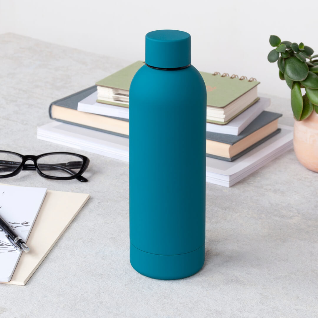 Petrol Blue Rubber Coated Steel Bottle