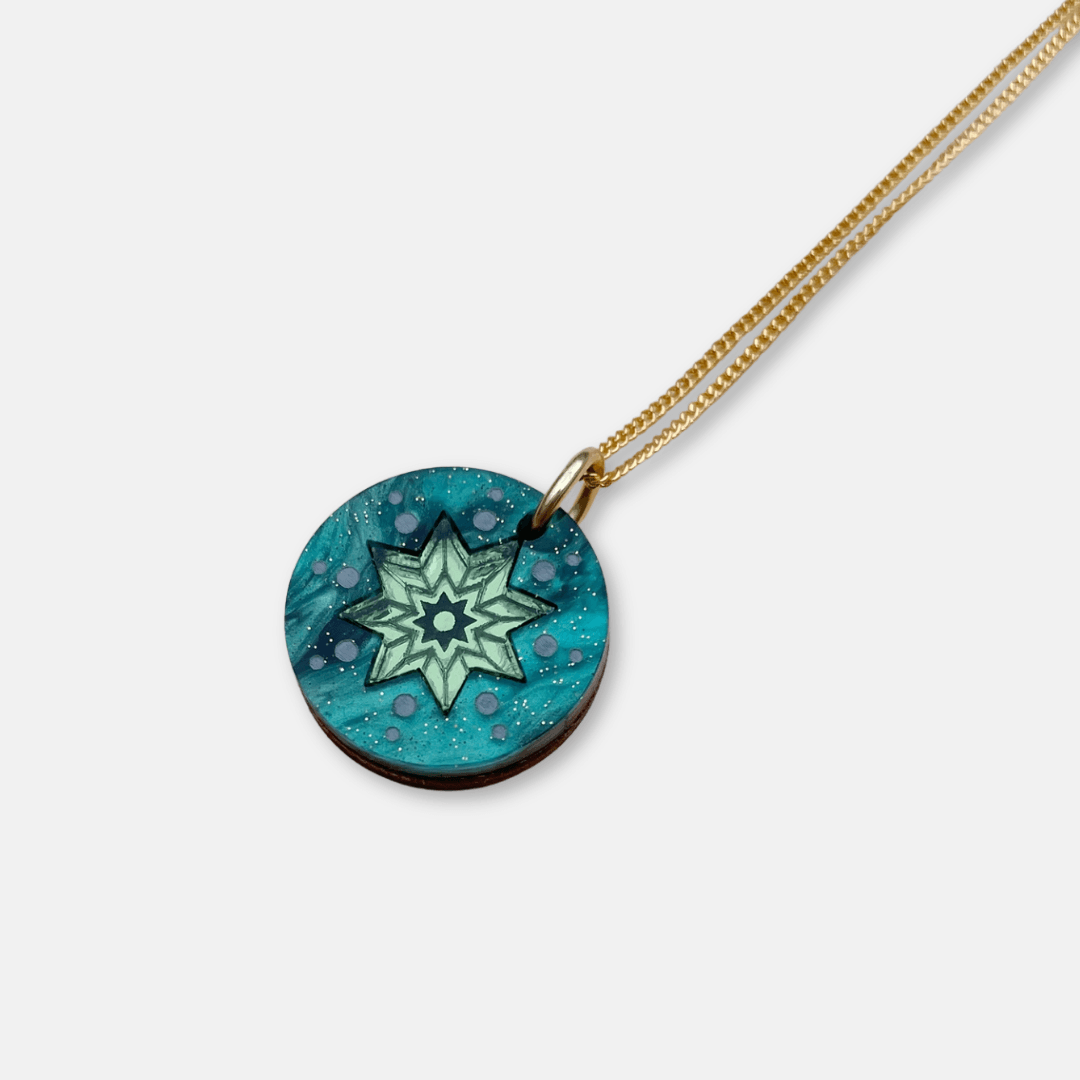 Celestial Teal Disc Pendant Necklace