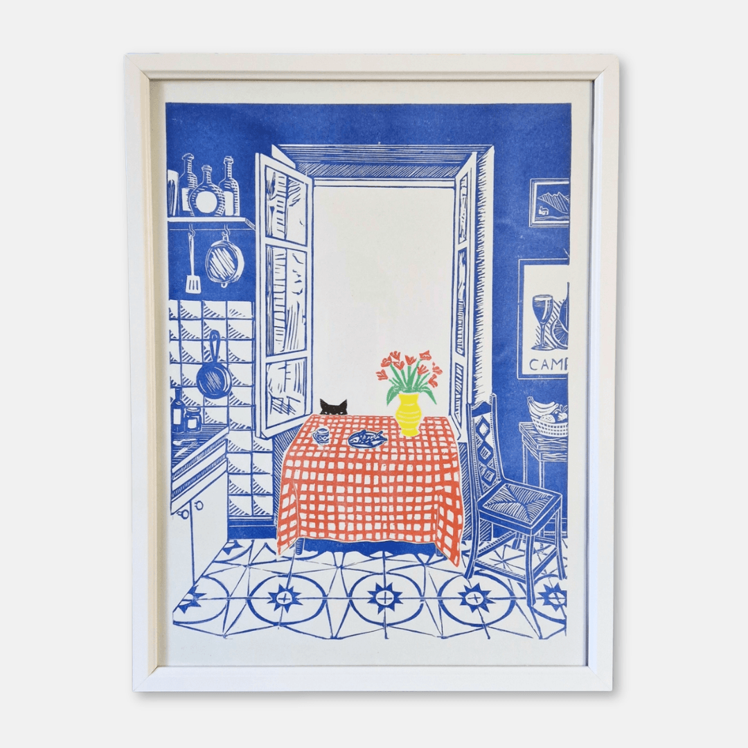 Cat and Fish A3 Risograph Print