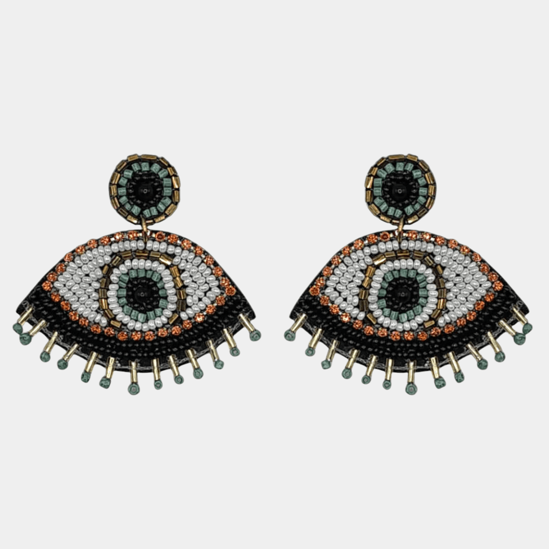Bronze & Sage Beaded Eye Earrings