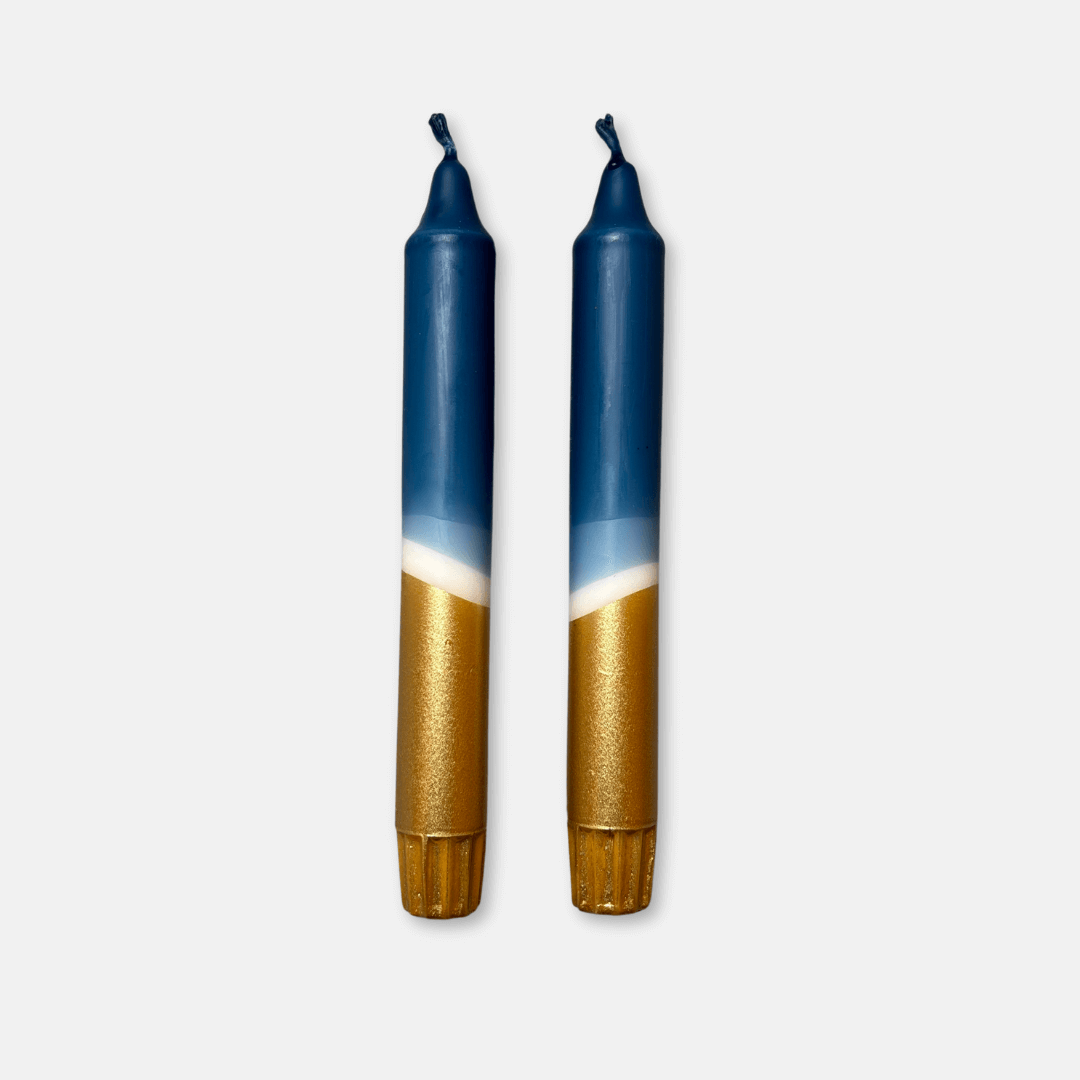 Blue & Gold Dinner Candles (Set of 2)