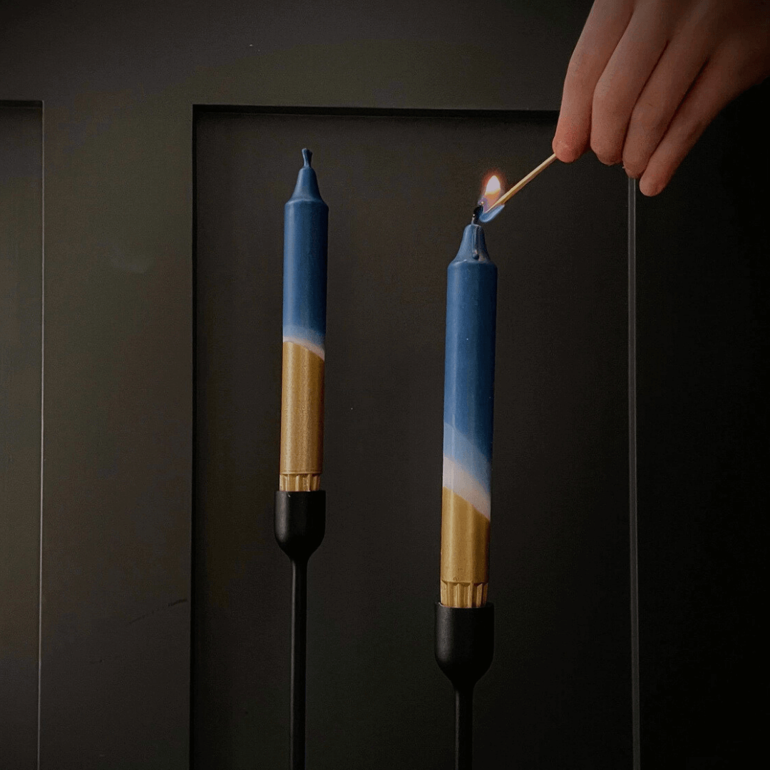 Blue & Gold Dinner Candles