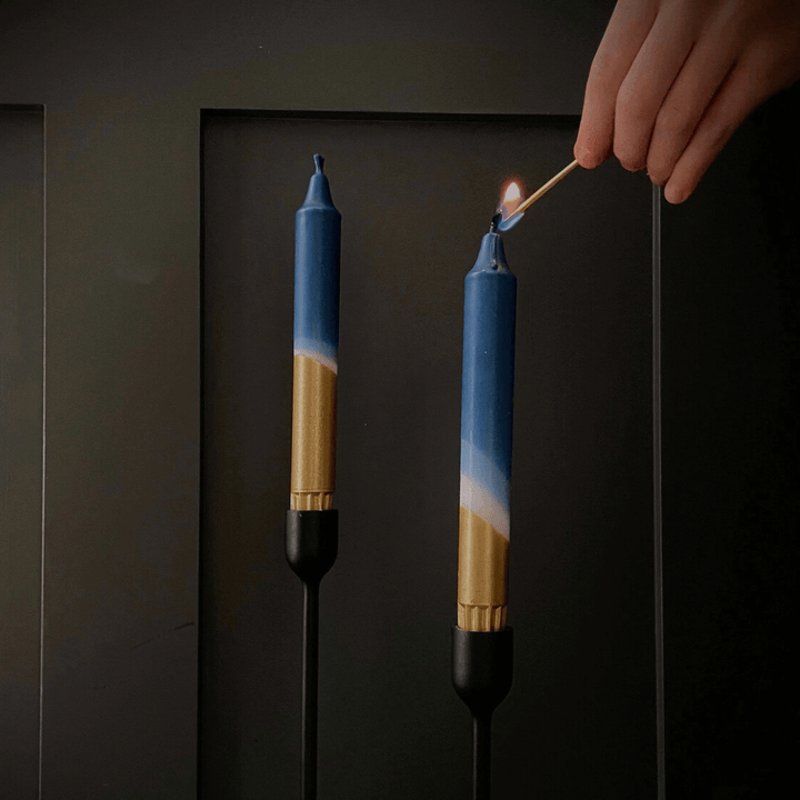 Blue & Gold Dinner Candles