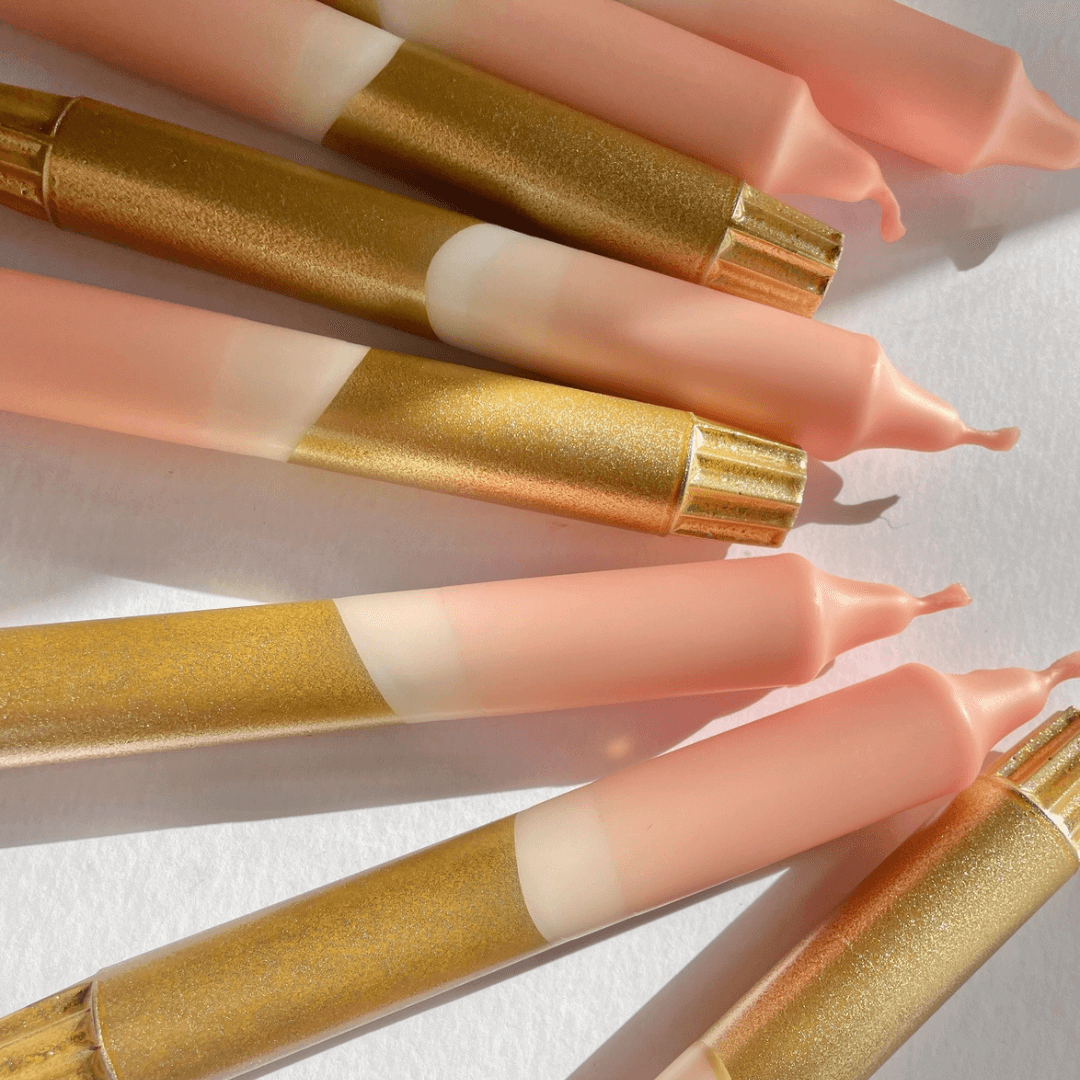 Blush Pink & Gold Dinner Candles