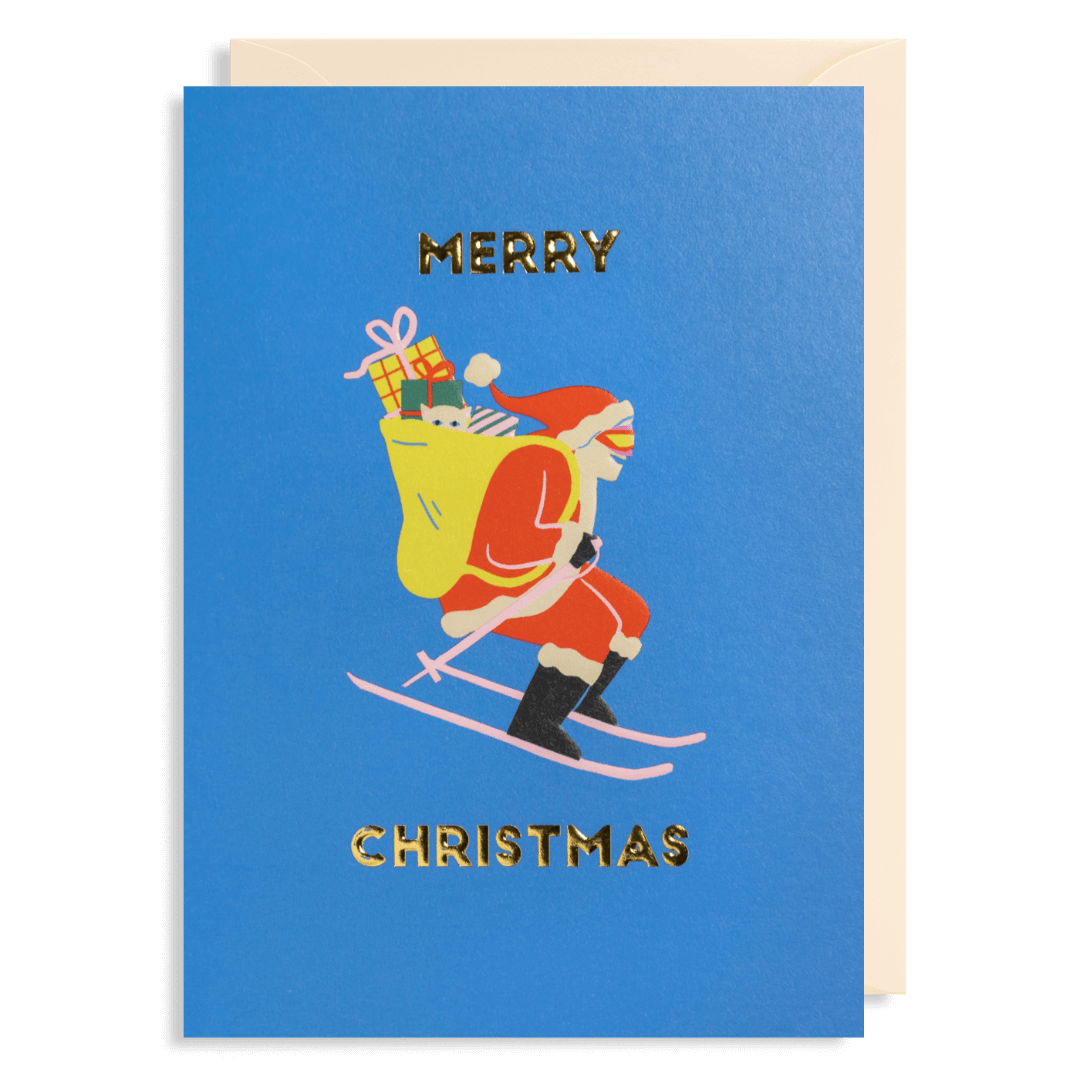 Skiing Santa Christmas Greetings Card