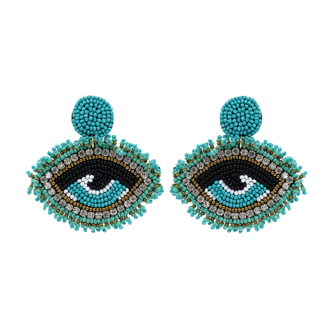 Aqua Beaded Eye Earrings