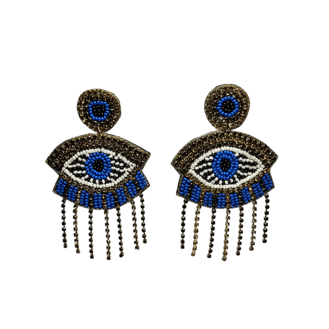 Black & Lapis Beaded Eye Earrings