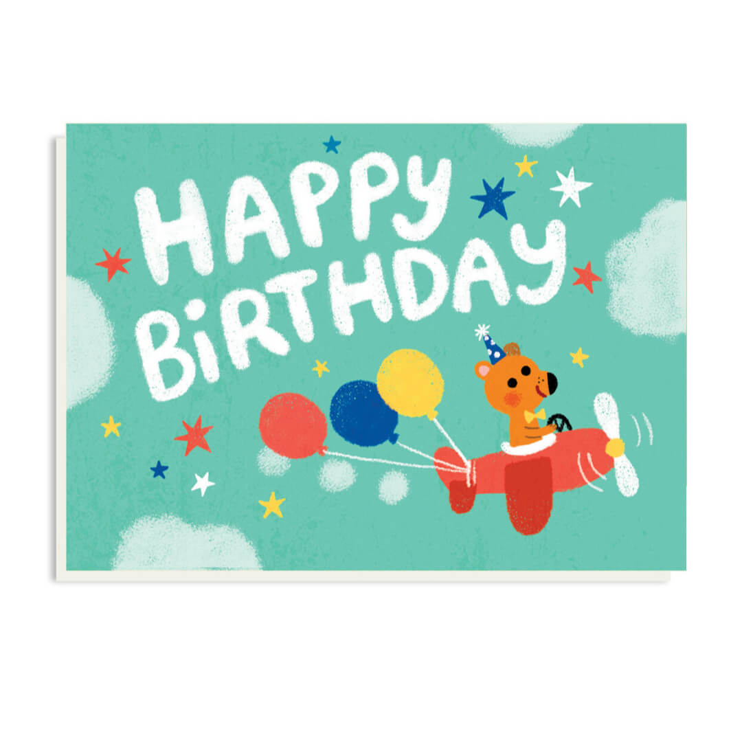 Birthday Bear Plane Greetings Card