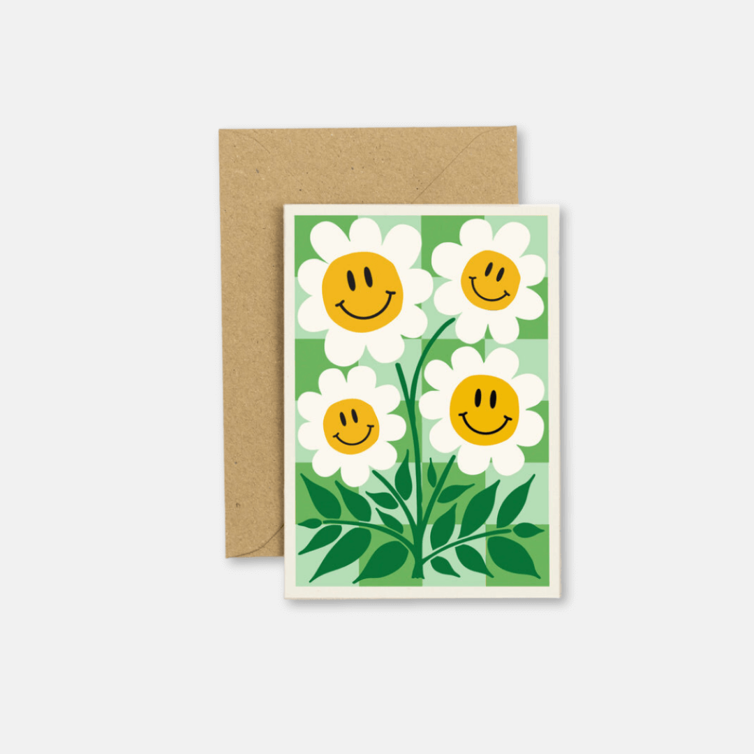 Green Happy Flowers Greetings Card