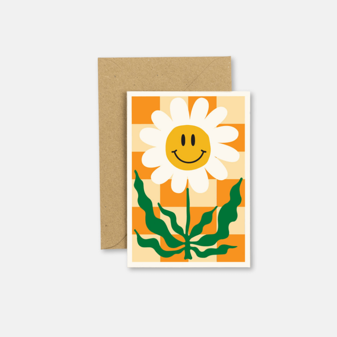 Orange Happy Flower Greetings Card